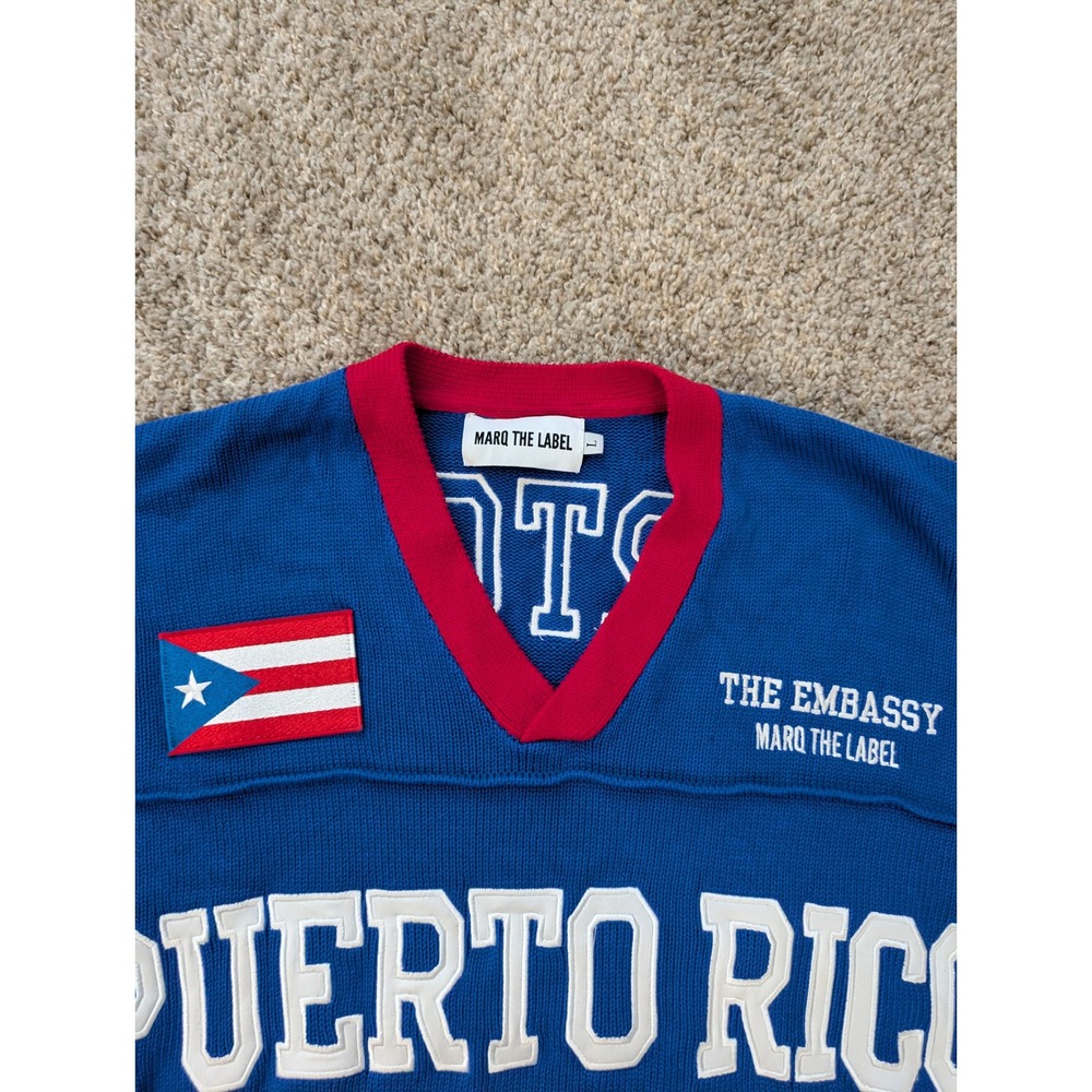Marq The Label Puerto Rico Knit Jersey Sweater Blue Red White Mens Large 00 - Picture 2 of 9